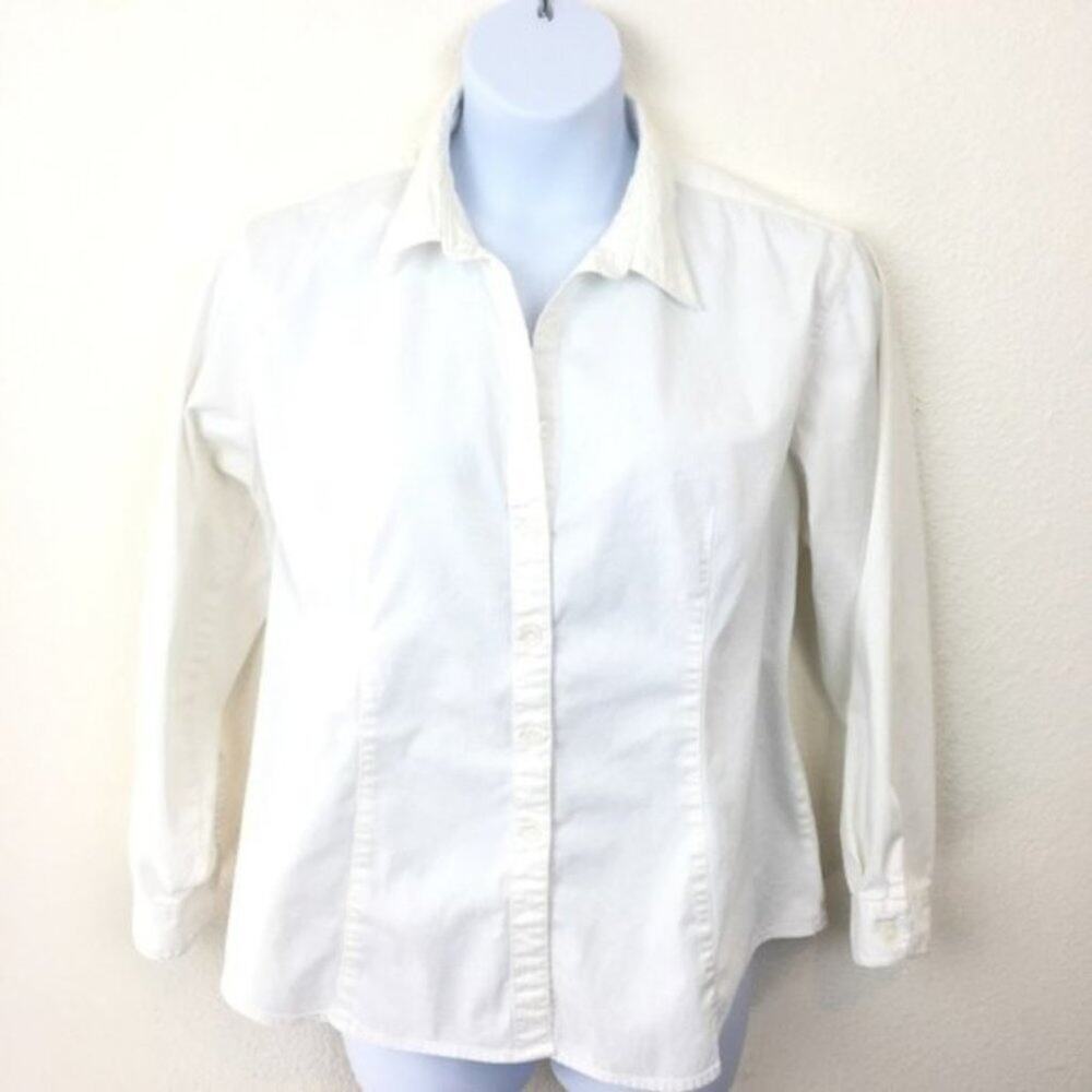 Cabela's Shirt Size 18 Vintage Crisp White Cotton/Spandex Fitted Classic Dot